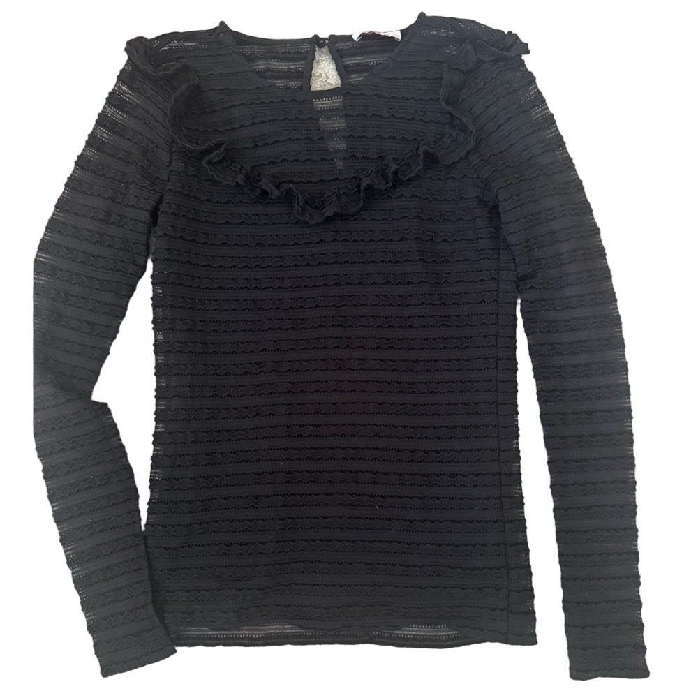 Parker black ruffle sheer top